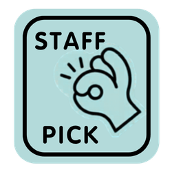 Icon with a hand giving a thumbs up and 'STAFF PICK' text on a light blue background
